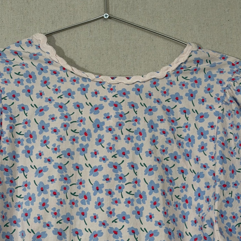 Damson Madder Greta Ditsy Floral Midi Dress UK 14 Pink Blue Puff Sleeve Pockets - Picture 3 of 13